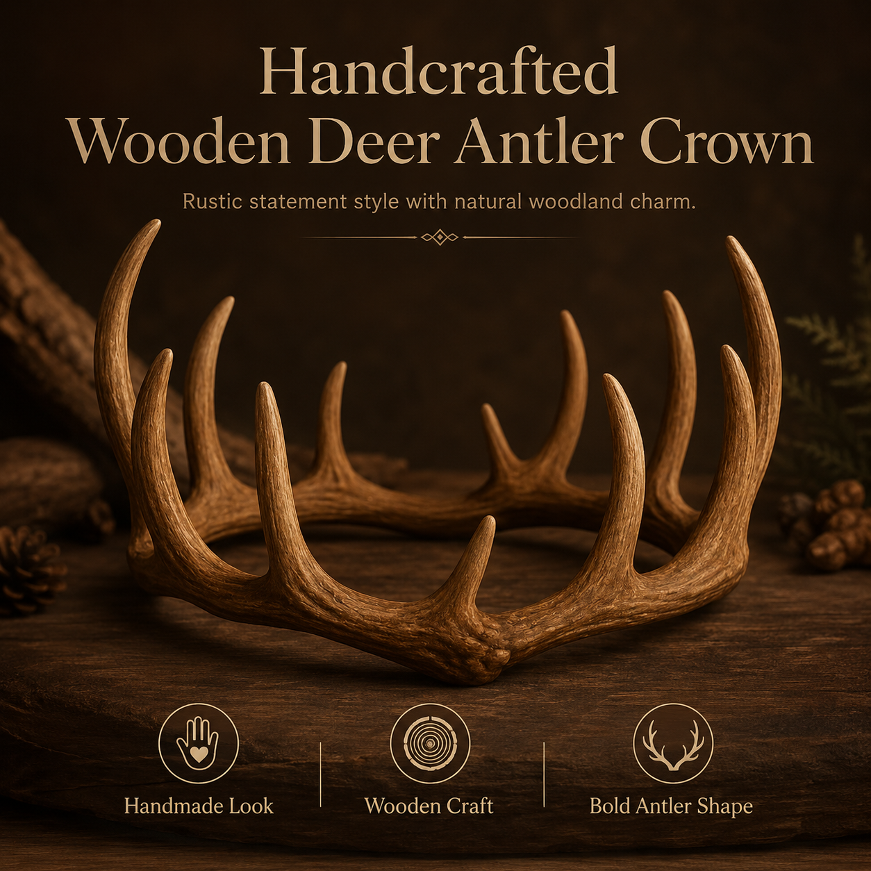 🔥Handcrafted Wooden Deer Antler Crown