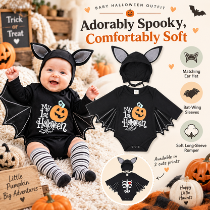 ✨My First Halloween Baby Bat-Wing Long-Sleeve Romper🎃🦇