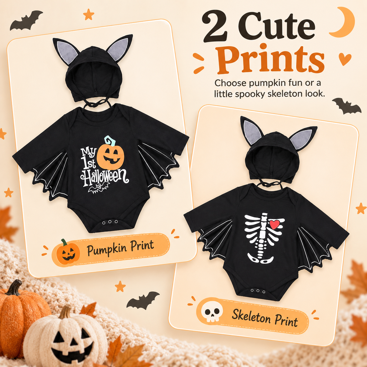 ✨My First Halloween Baby Bat-Wing Long-Sleeve Romper🎃🦇
