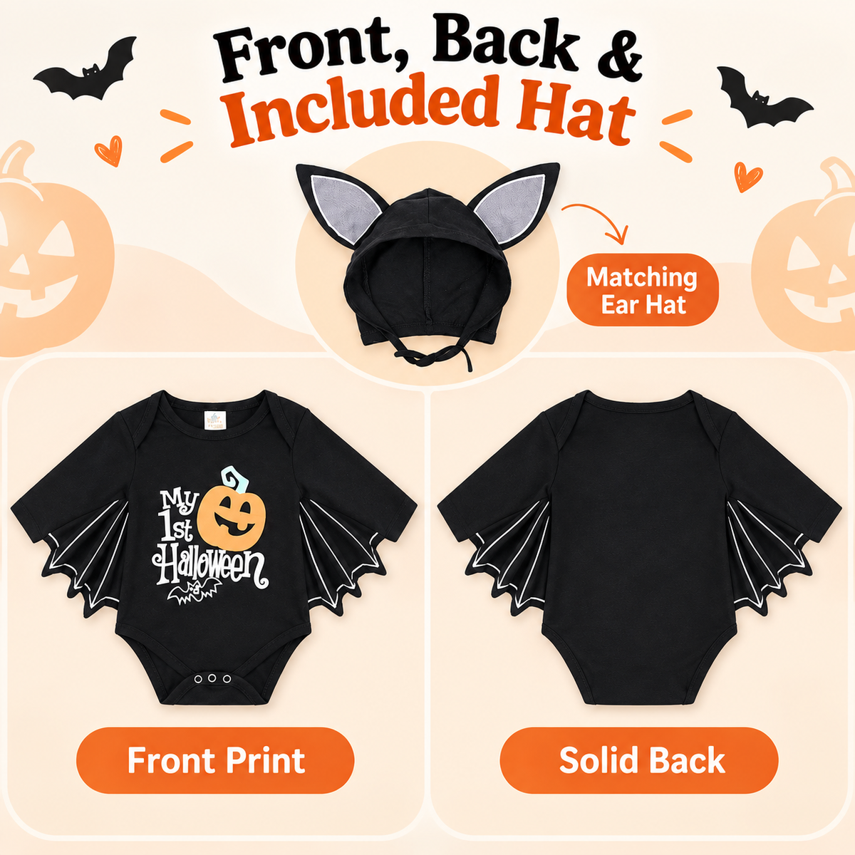 ✨My First Halloween Baby Bat-Wing Long-Sleeve Romper🎃🦇