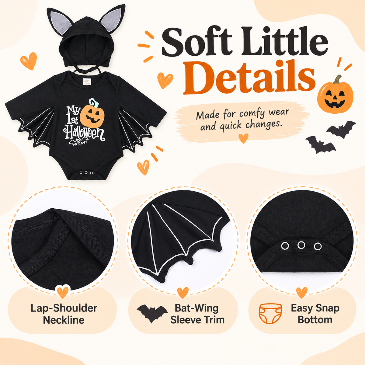✨My First Halloween Baby Bat-Wing Long-Sleeve Romper🎃🦇