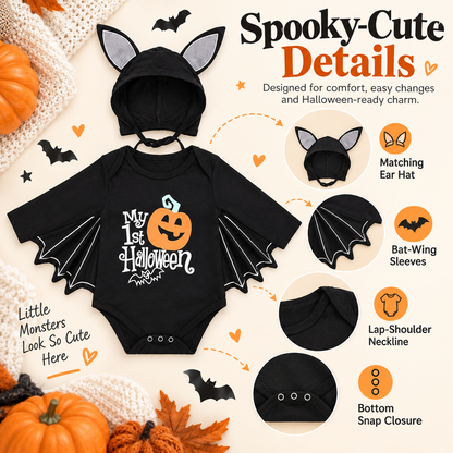 ✨My First Halloween Baby Bat-Wing Long-Sleeve Romper🎃🦇