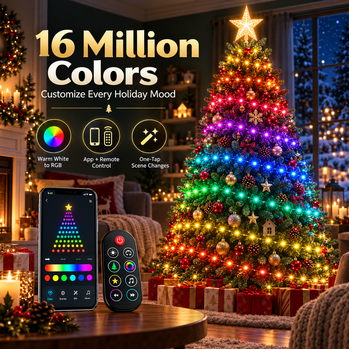 ✨Smart APP & Remote RGB Christmas Tree Lights🎄
