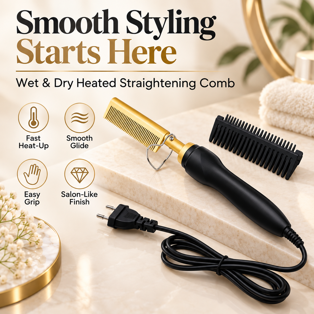 ✨Portable Heated Electric Hair Straightening Comb For Wet and Dry Hair Styling