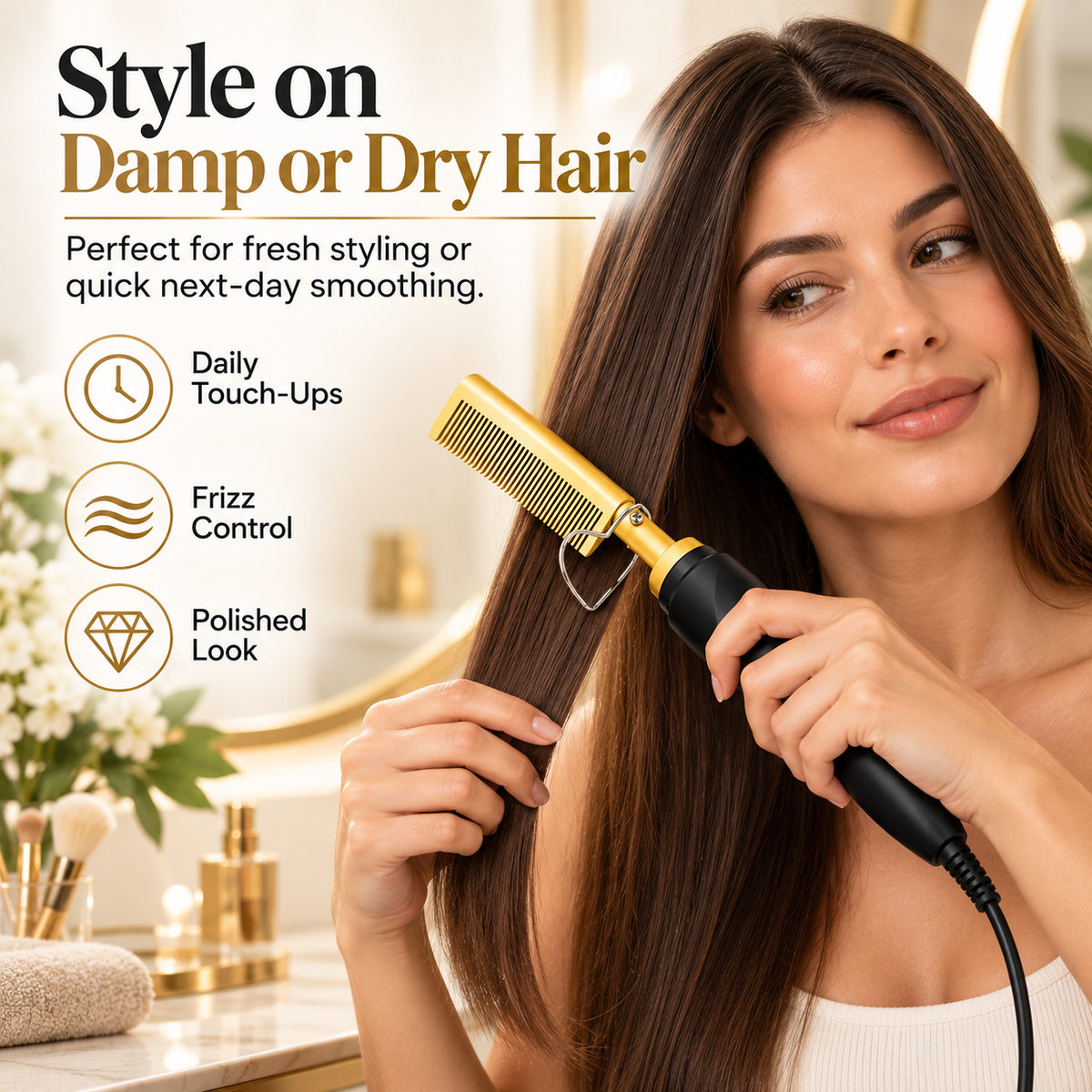 ✨Portable Heated Electric Hair Straightening Comb For Wet and Dry Hair Styling