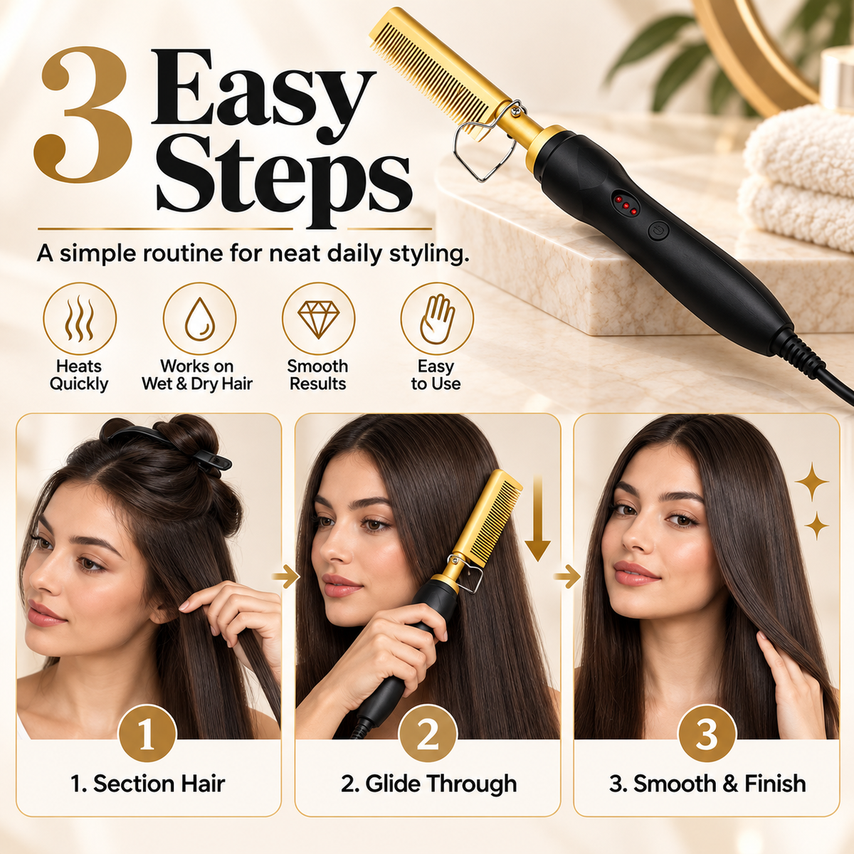 ✨Portable Heated Electric Hair Straightening Comb For Wet and Dry Hair Styling