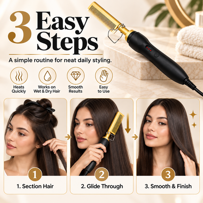 ✨Portable Heated Electric Hair Straightening Comb For Wet and Dry Hair Styling