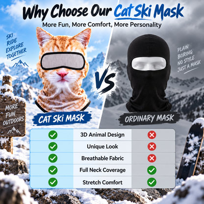 🔥3D Cat Ski Mask with Ears – Funny Windproof Balaclava for Skiing & Festivals