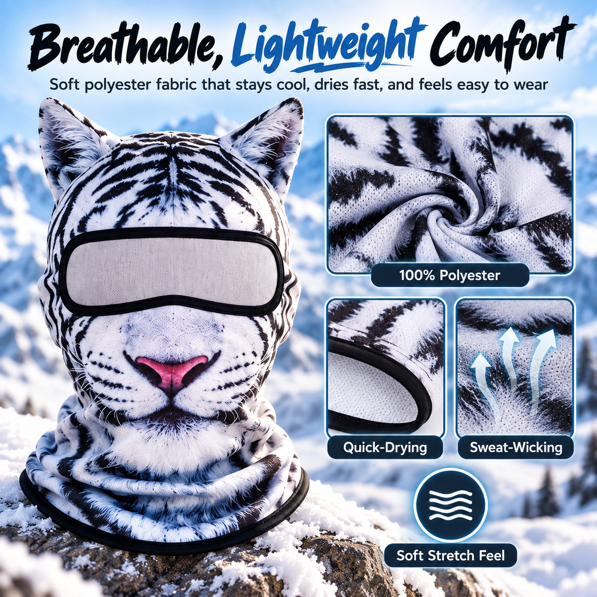 🔥3D Cat Ski Mask with Ears – Funny Windproof Balaclava for Skiing & Festivals