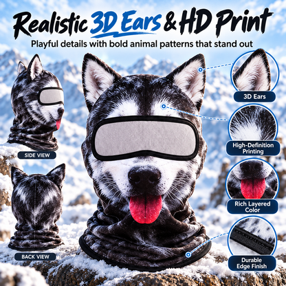 🔥3D Cat Ski Mask with Ears – Funny Windproof Balaclava for Skiing & Festivals