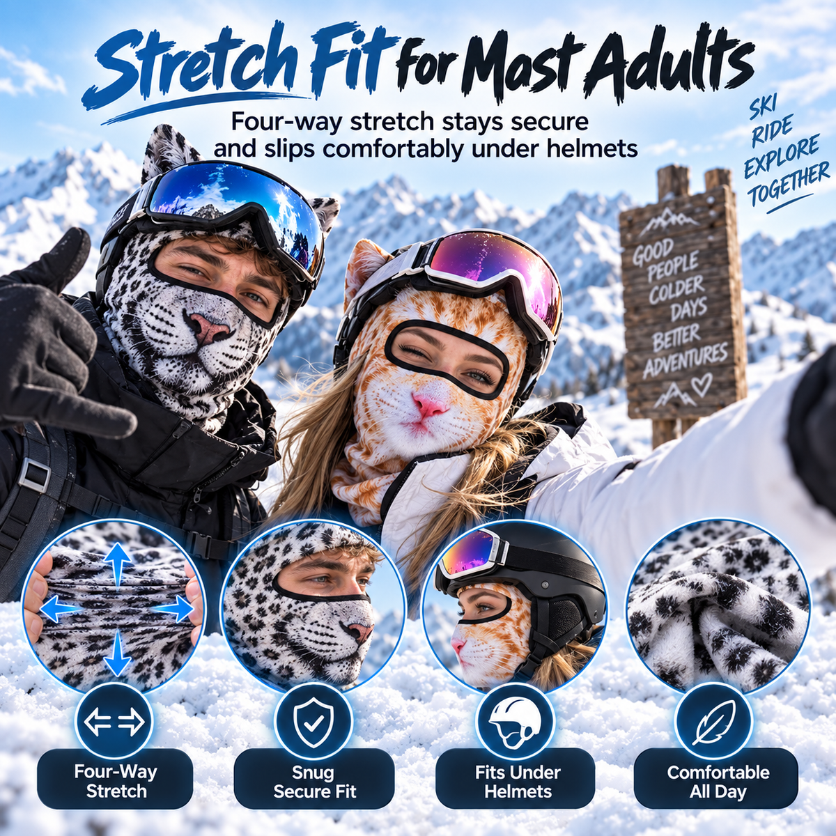 🔥3D Cat Ski Mask with Ears – Funny Windproof Balaclava for Skiing & Festivals