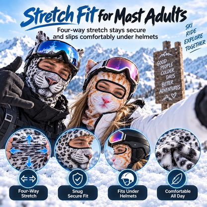 🔥3D Cat Ski Mask with Ears – Funny Windproof Balaclava for Skiing & Festivals