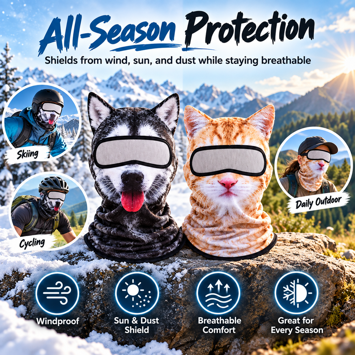 🔥3D Cat Ski Mask with Ears – Funny Windproof Balaclava for Skiing & Festivals
