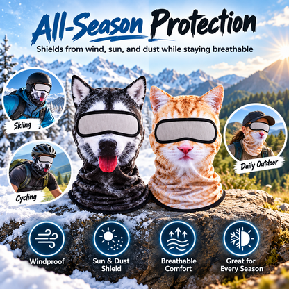 🔥3D Cat Ski Mask with Ears – Funny Windproof Balaclava for Skiing & Festivals
