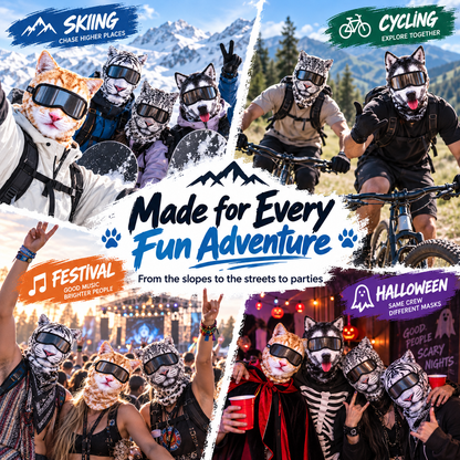 🔥3D Cat Ski Mask with Ears – Funny Windproof Balaclava for Skiing & Festivals