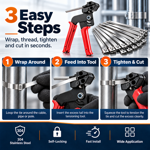 ✨304 Stainless Steel Cable Tie Kit + Tensioning Tool🛠️