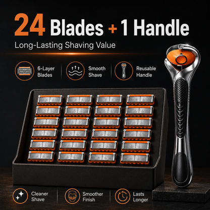✨Men's Razor Blade Replacement, 24 Pcs Razor Blade & 1 Count Handle