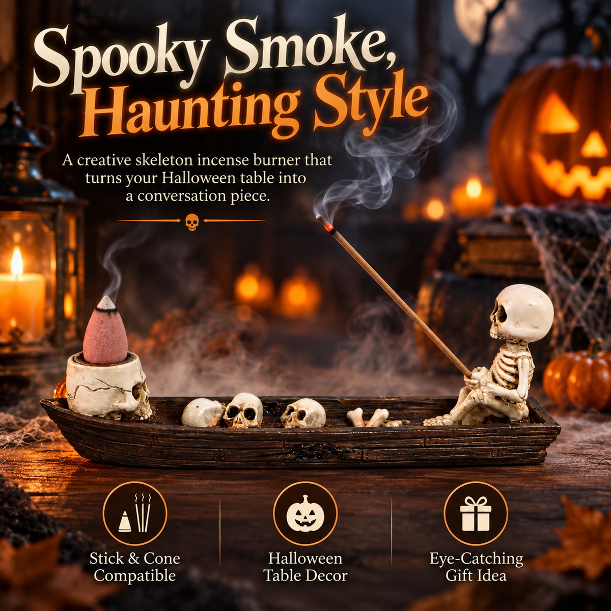 ✨Skull-themed incense holder ornament (boat-shaped)💀