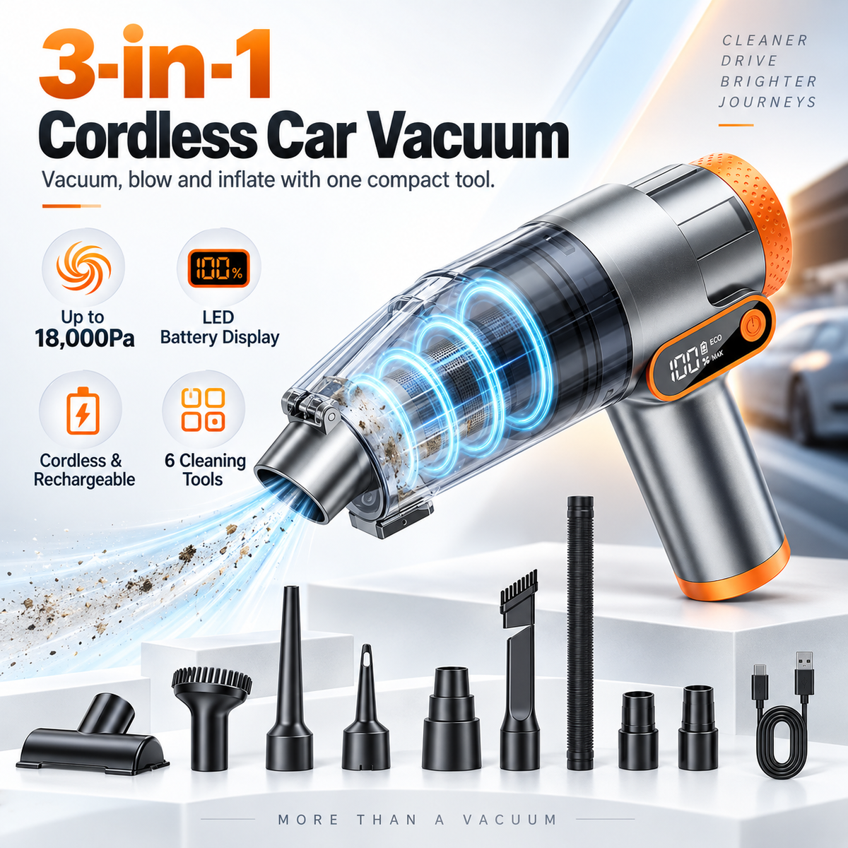 ✨3-in-1 Cordless Car Vacuum / Blower / Inflator