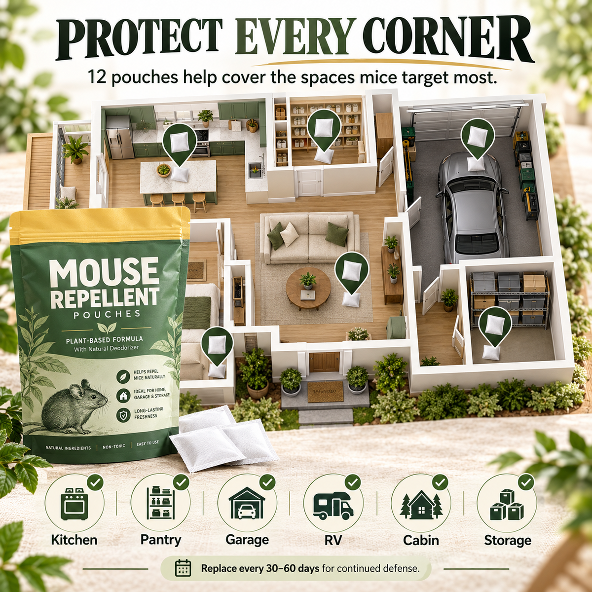 ✨ Mouse Repellent Pouches – All-Natural Rodent Repellent (12 Pouches)🐭