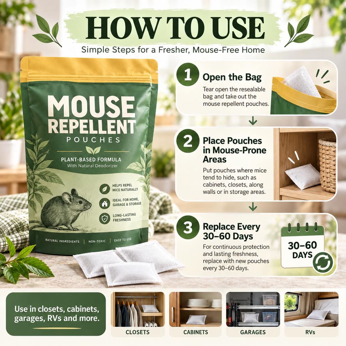 ✨ Mouse Repellent Pouches – All-Natural Rodent Repellent (12 Pouches)🐭