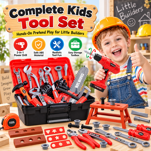 🔥Kids Tool Set, 41 Pcs with Box and Electronic Toy Drill for Child Ages 3+