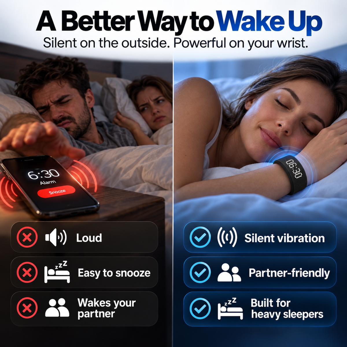 ✨Silent Vibration Alarm Clock – Wearable Wake-Up Device for Heavy Sleepers⏰