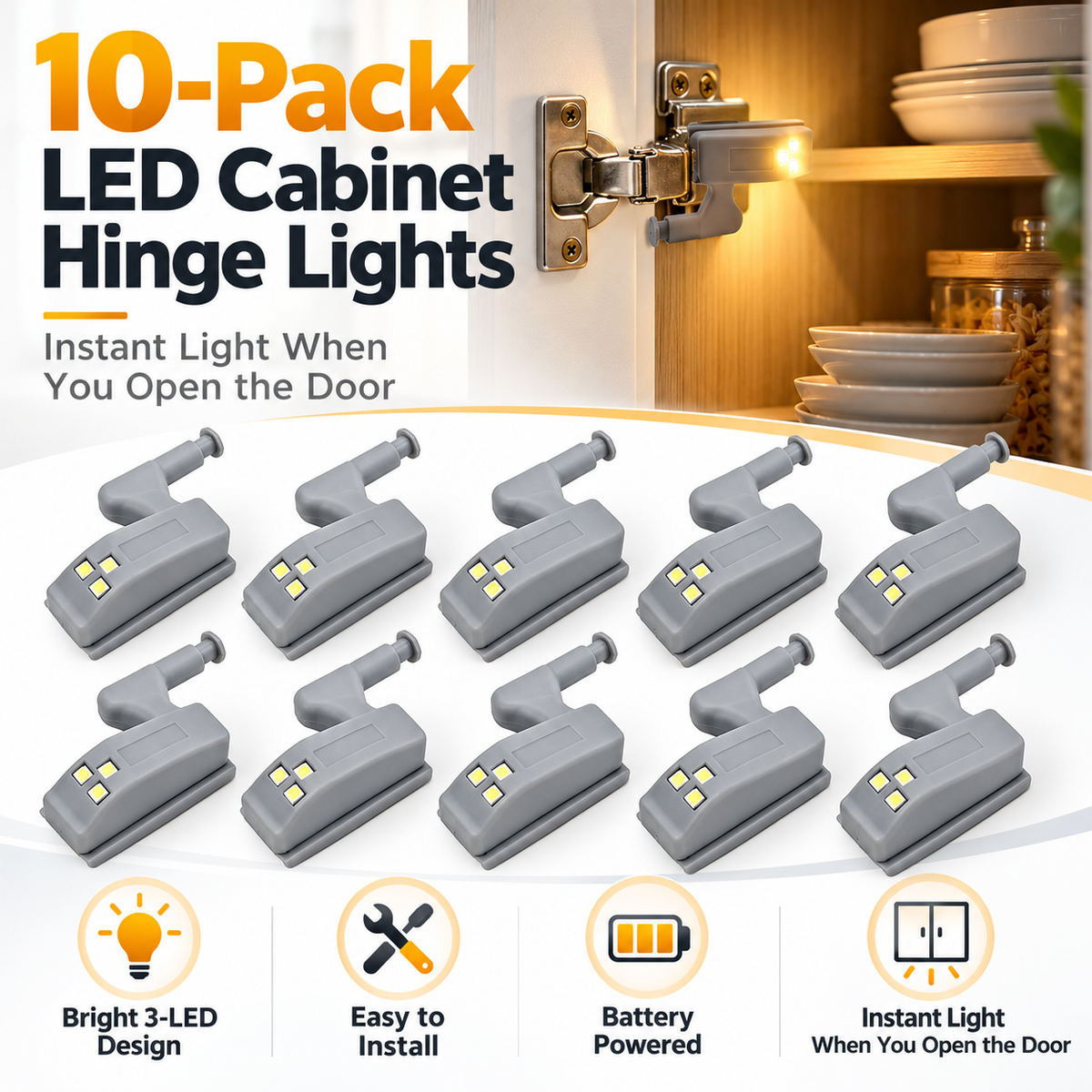 ✨10-Pack LED Cabinet Hinge Lights💡