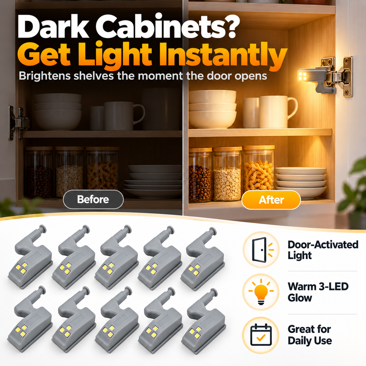 ✨10-Pack LED Cabinet Hinge Lights💡