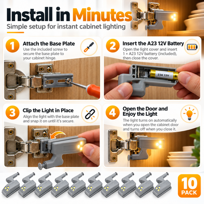 ✨10-Pack LED Cabinet Hinge Lights💡