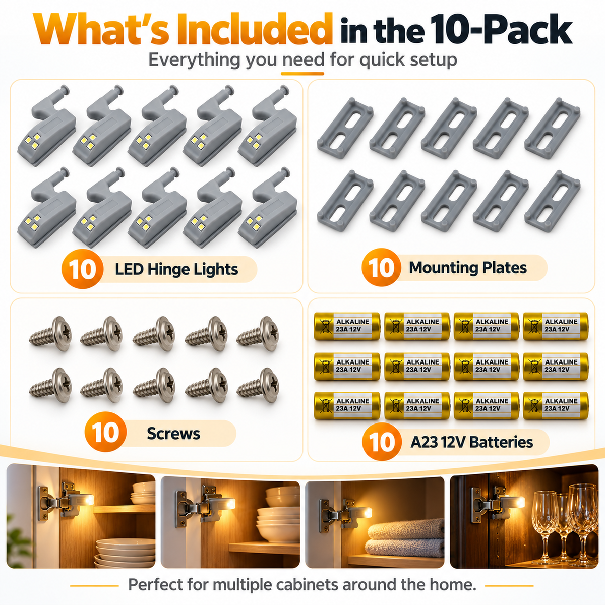 ✨10-Pack LED Cabinet Hinge Lights💡