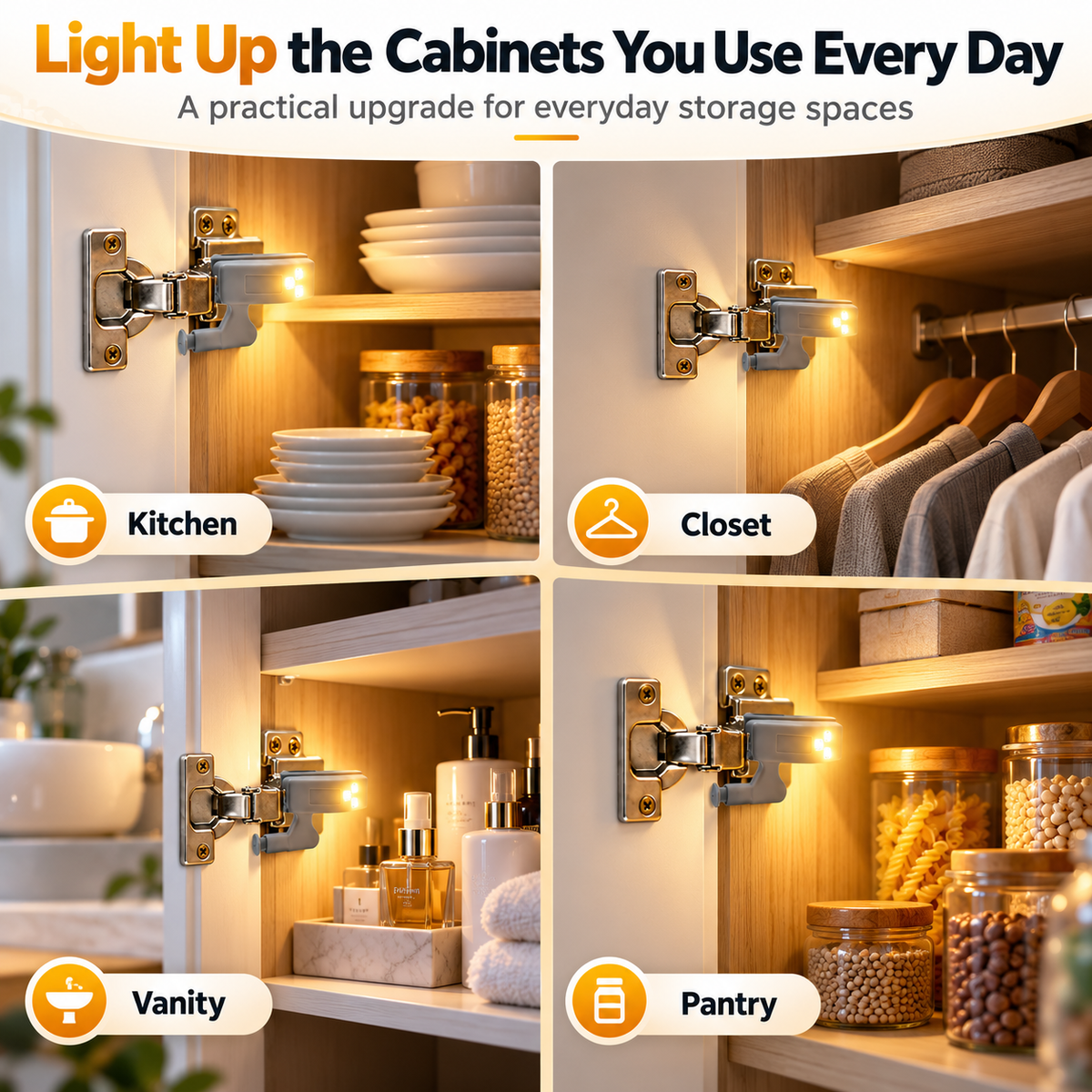 ✨10-Pack LED Cabinet Hinge Lights💡