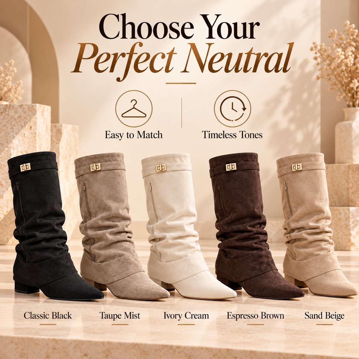 ✨Slouchy Metal Buckle Mid-Calf Boots🌏Global Free Shipping