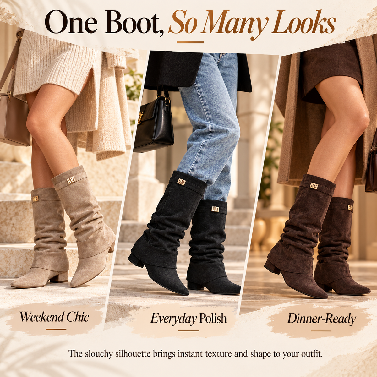 ✨Slouchy Metal Buckle Mid-Calf Boots🌏Global Free Shipping