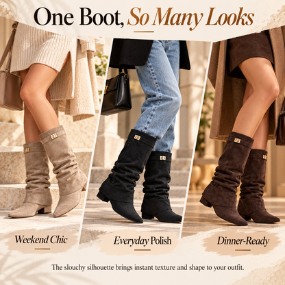 ✨Slouchy Metal Buckle Mid-Calf Boots🌏Global Free Shipping