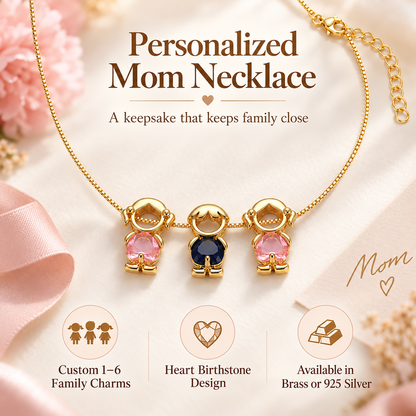 🔥Brass Custom Heart Birthstone Necklace With 1-6 Family Charms