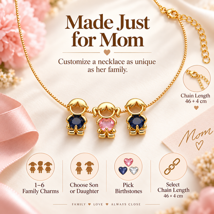 🔥Brass Custom Heart Birthstone Necklace With 1-6 Family Charms