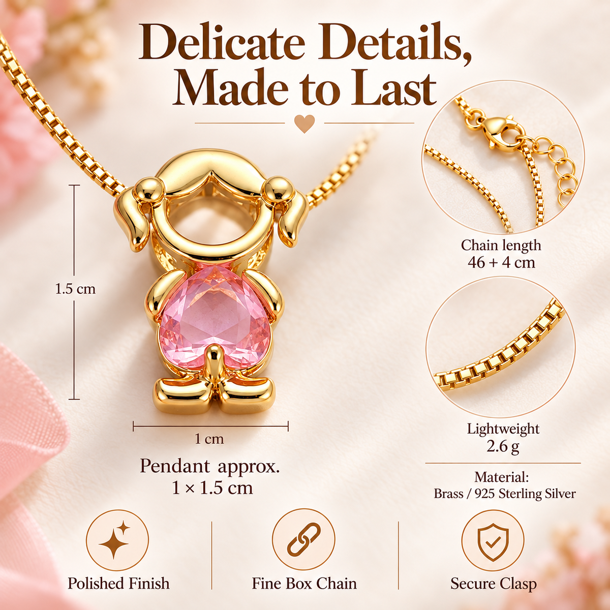 🔥Brass Custom Heart Birthstone Necklace With 1-6 Family Charms