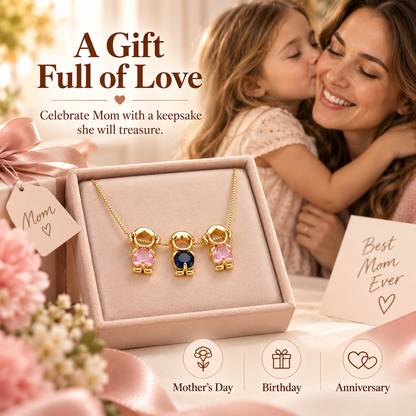 🔥Brass Custom Heart Birthstone Necklace With 1-6 Family Charms