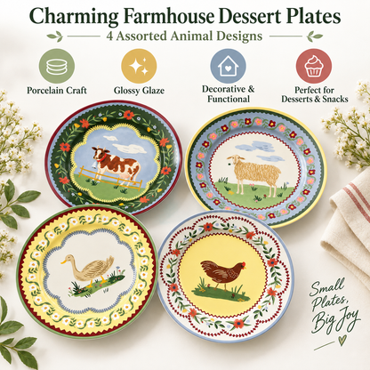 ✨Farmhouse Charm Porcelain Dessert Plates🐄