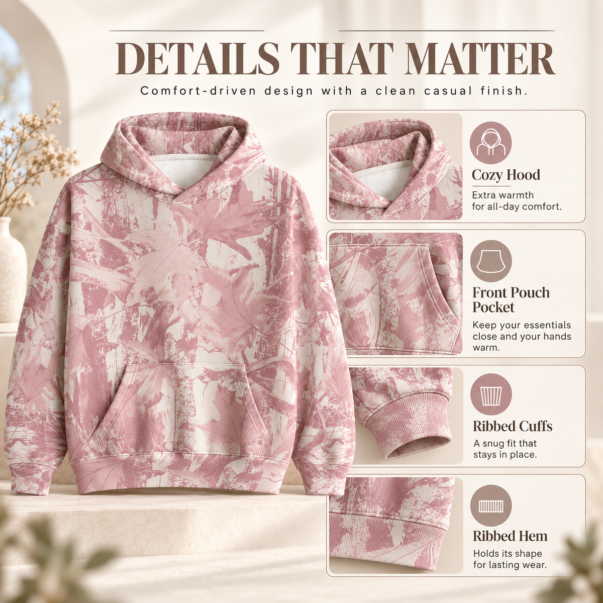 ✨Forest-colored printed hoodie