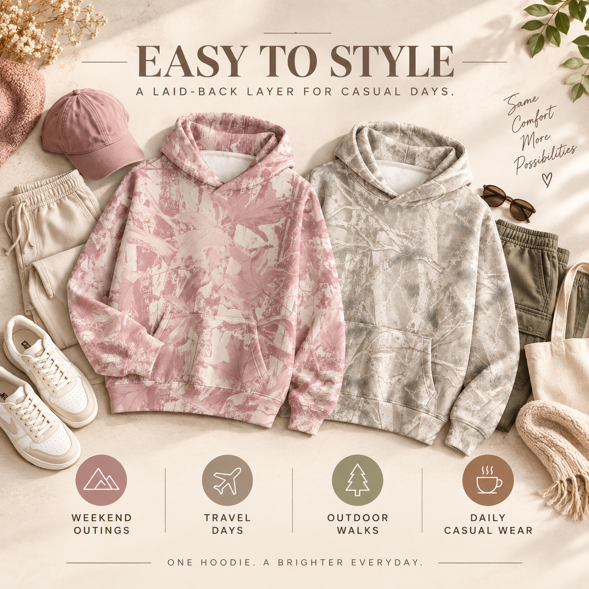 ✨Forest-colored printed hoodie