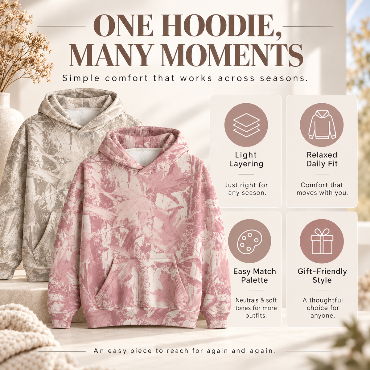 ✨Forest-colored printed hoodie