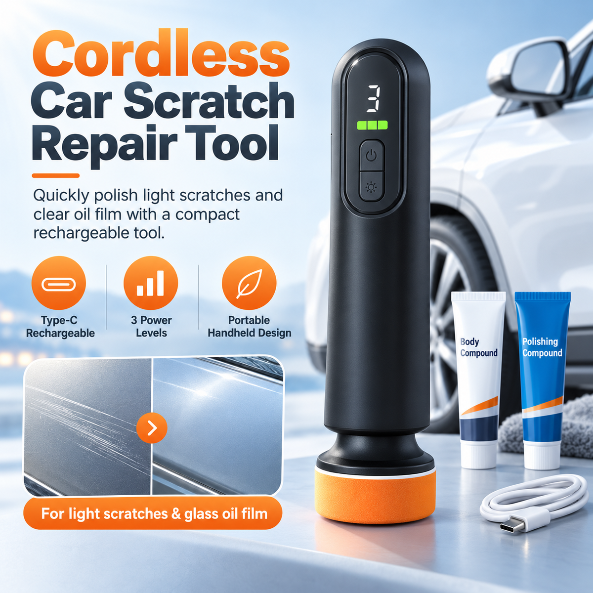 ✨2026 Hot Sale🚗 Cordless Car Polisher — 12,000 RPM 3-in-1 Buffer, Waxer & Sander