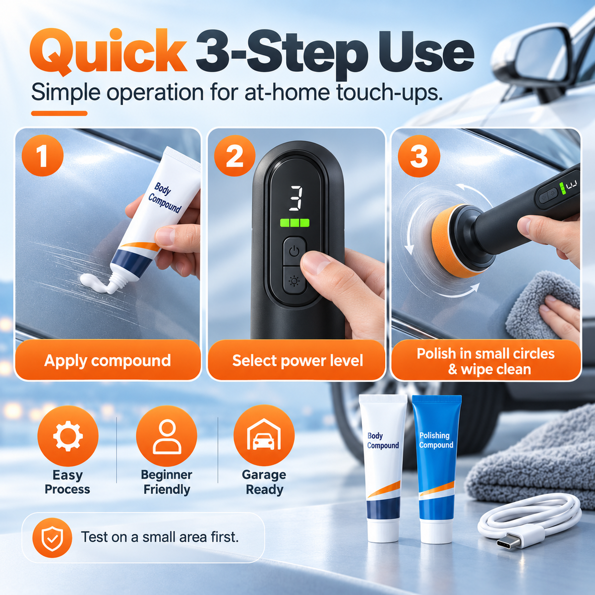 ✨2026 Hot Sale🚗 Cordless Car Polisher — 12,000 RPM 3-in-1 Buffer, Waxer & Sander