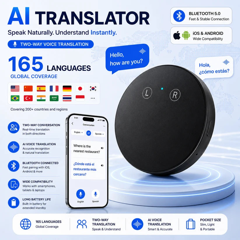 ✨AI Language Translator Device – Real-Time Two-Way Voice Translator