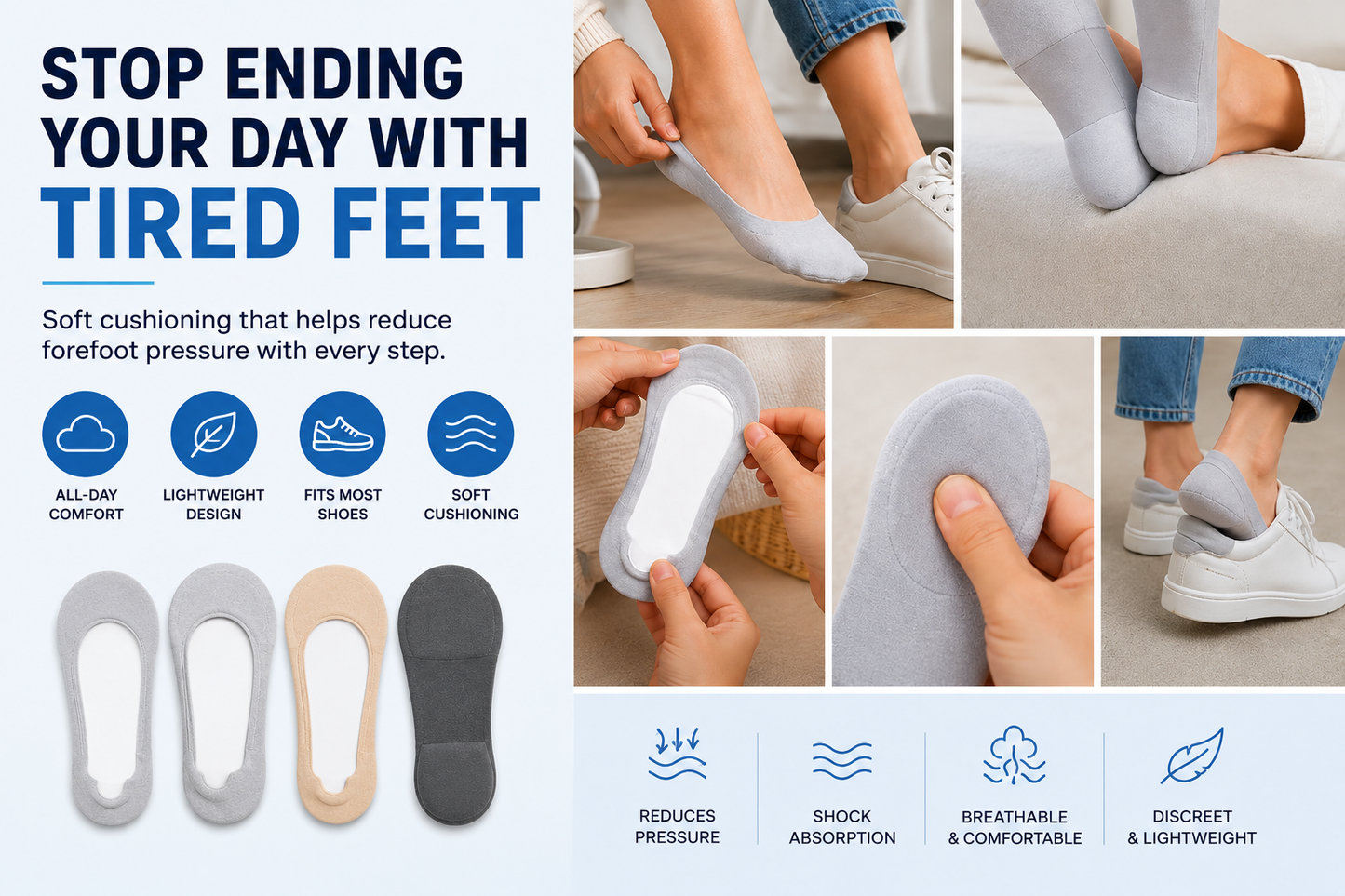 ✨Stop Foot Pain & Slipping – Invisible Anti-Slip Cushion Socks