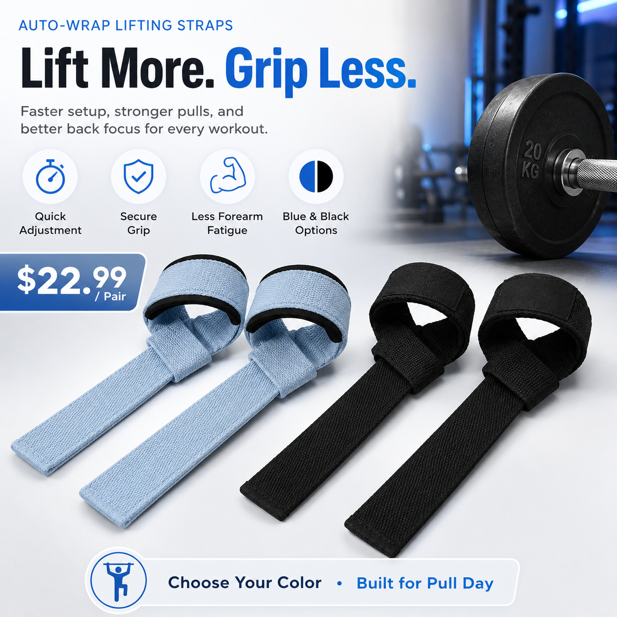 ✨Auto-Wrap Lifting Straps – Secure Grip Support for Pull Day