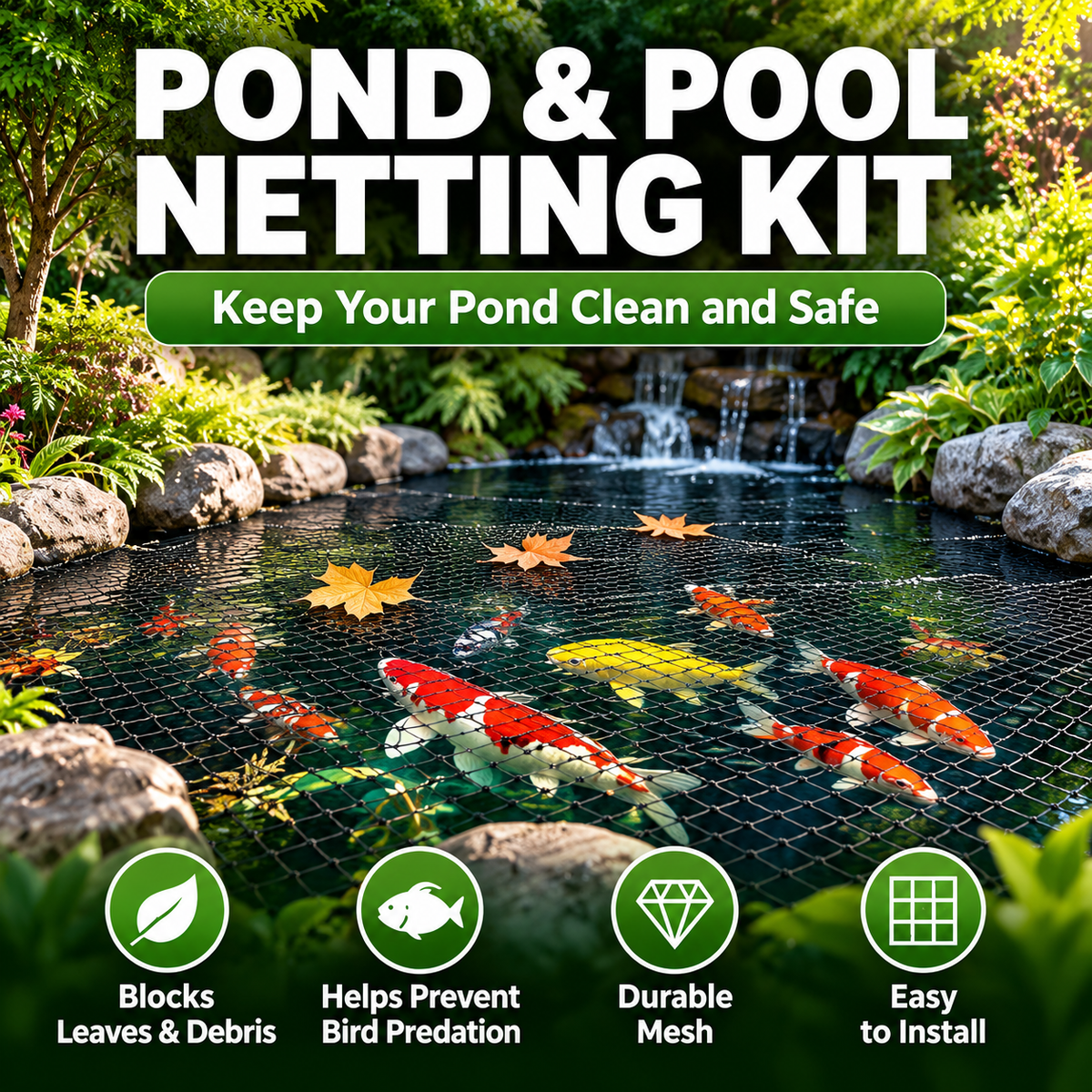 ✨Heavy-Duty Pond Netting Kit – Leaf & Predator Protection