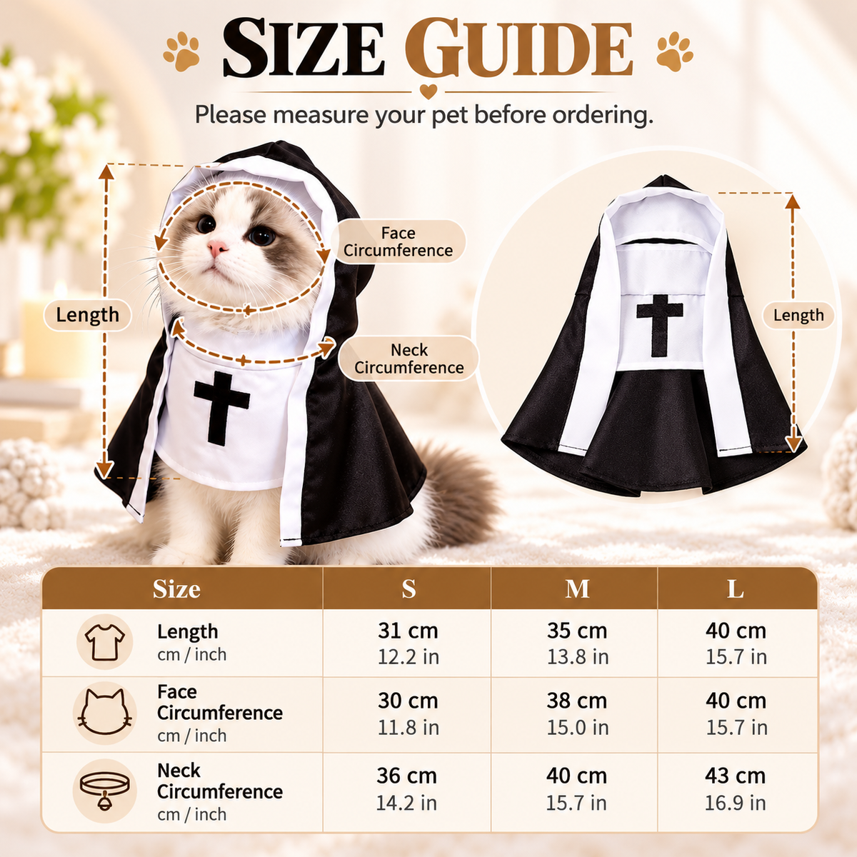 ✨Pet Nun Costume for Cats & Small Dogs🐈